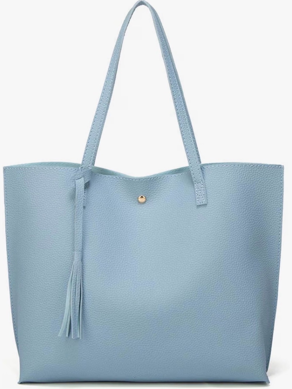 Light Baby Blue Faux Leather Soft Tote Bag with Tassel